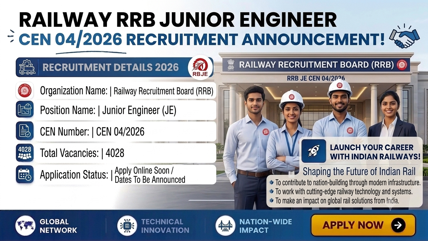 Railway RRB Junior Engineer CEN 042026 Recruitment for 4028